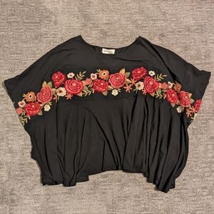 Savanna Jane Black Blouse with Floral Embroidery